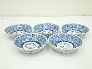 明治期　伊万里焼　染付花唐草文なます皿5客